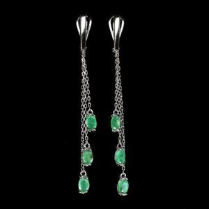 Natural Green Emerald .925 Silver Drop Dangle Earrings